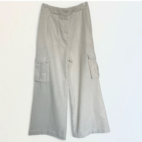 Elegant Cream Wide-Leg Cargo Pants - Picture 1 of 6